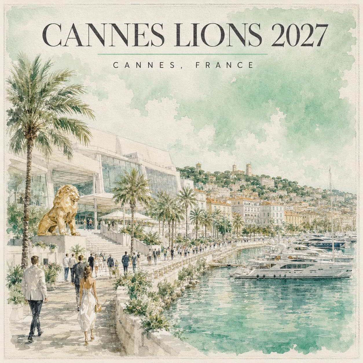 Palm trees along the Croisette in Cannes in summer light.