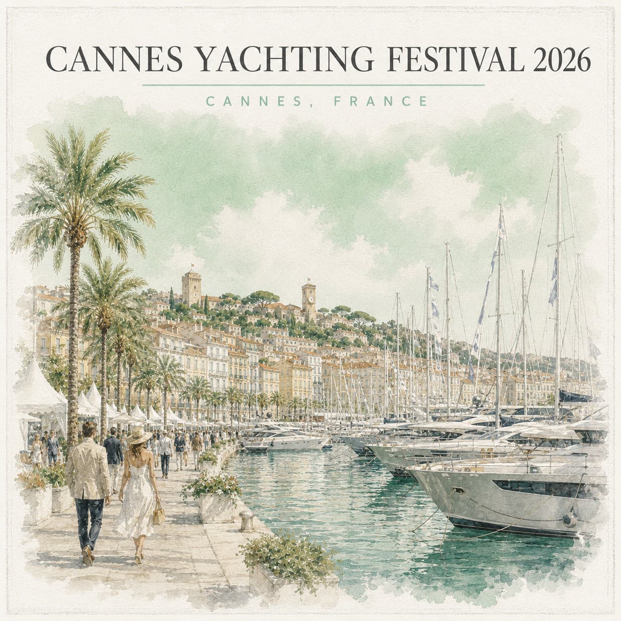 Yachts moored along the harbour at Cannes.