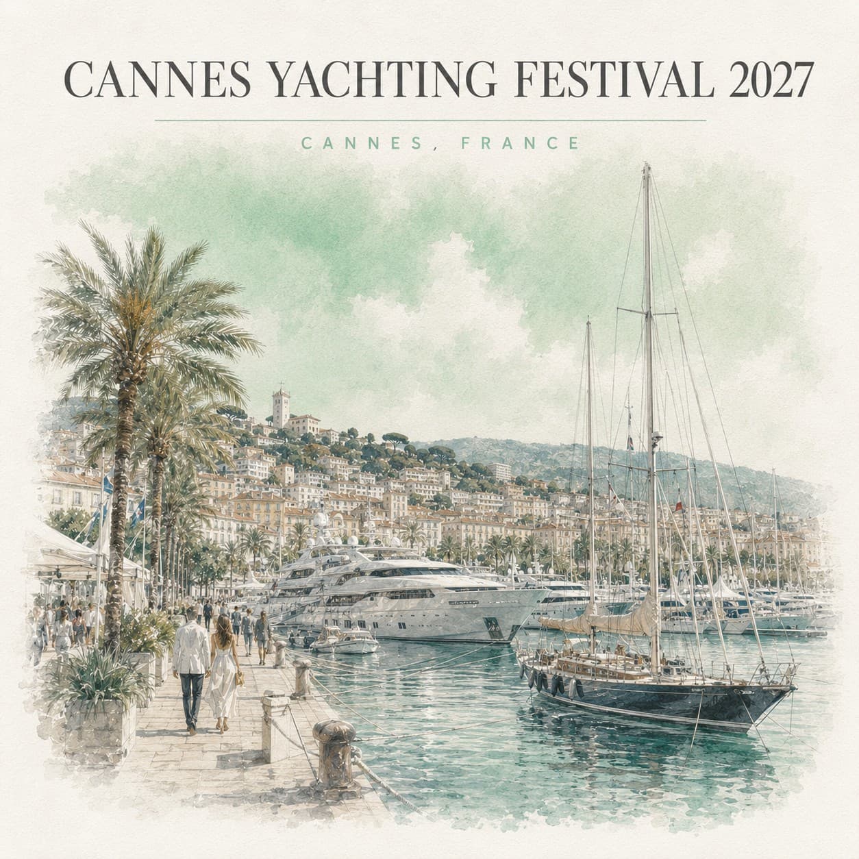 Yachts moored along the harbour at Cannes.